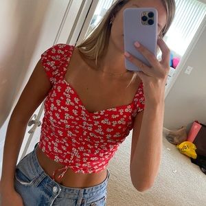 Zara red and floral crop top